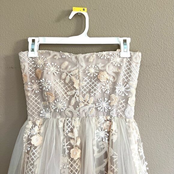Cream Tulle Midi Strapless Dress - Picture 2 of 7